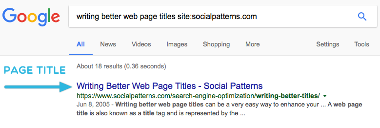 web page title in serps